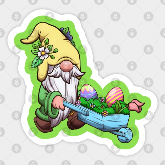 Easter Garden Gnome With Wheelbarrow Sticker by TheMaskedTooner